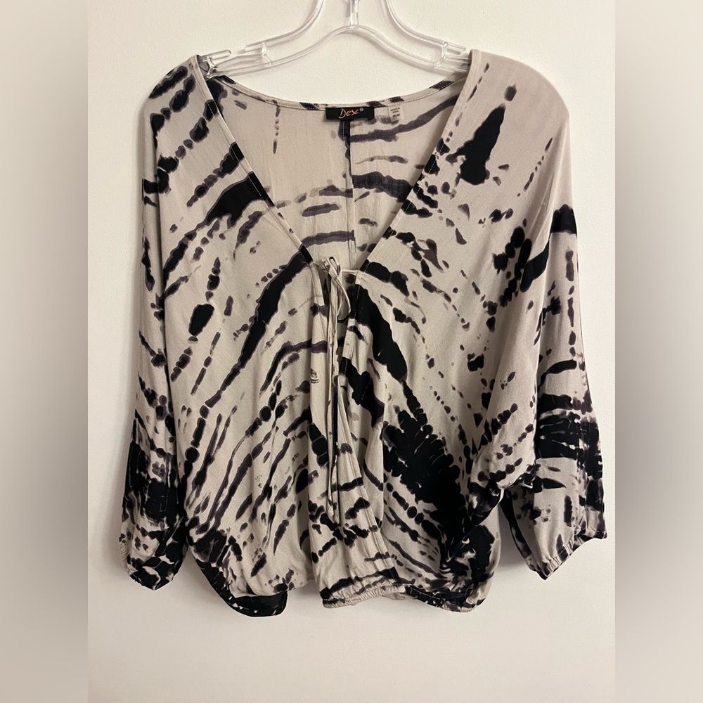Dex Women’s Tie Die Hippie Blouse Medium Black & Grey